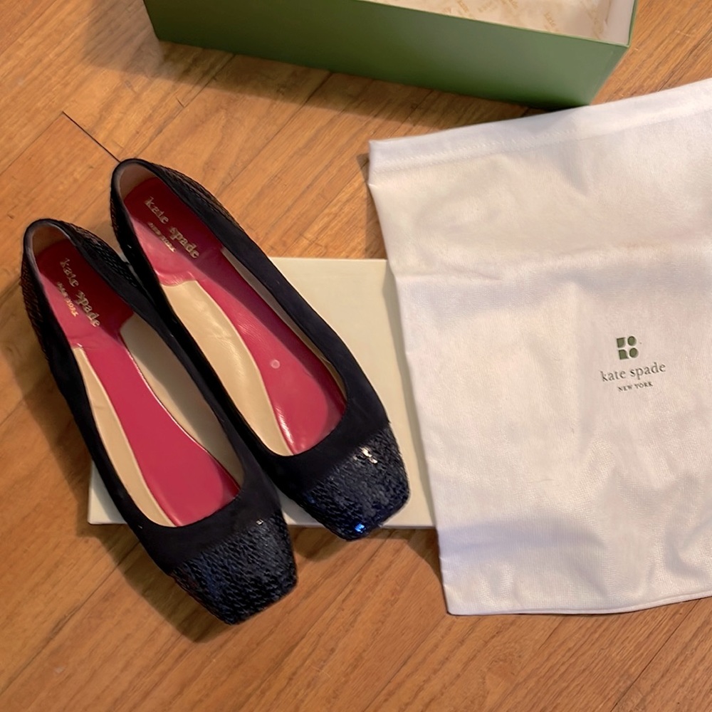 KATE SPADE NAVY SUEDE & SEQUIN FLATS SIZE 7.5